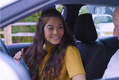 woman driving car